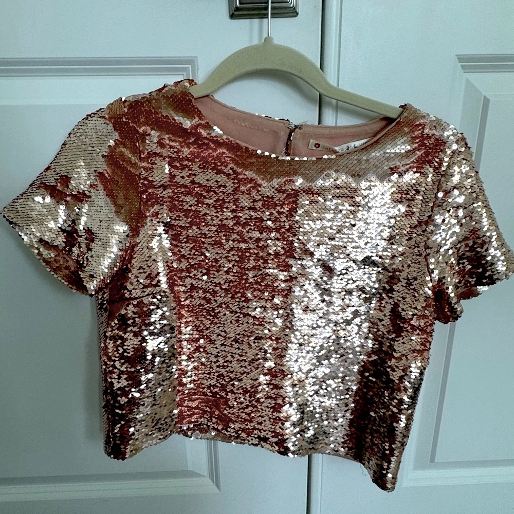 Sequin Crop Top in Rose Gold